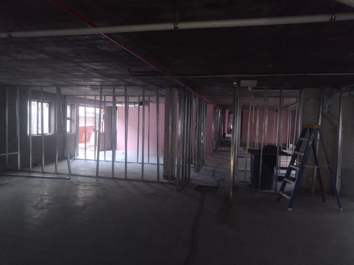 Framing being erected for a drywall partition